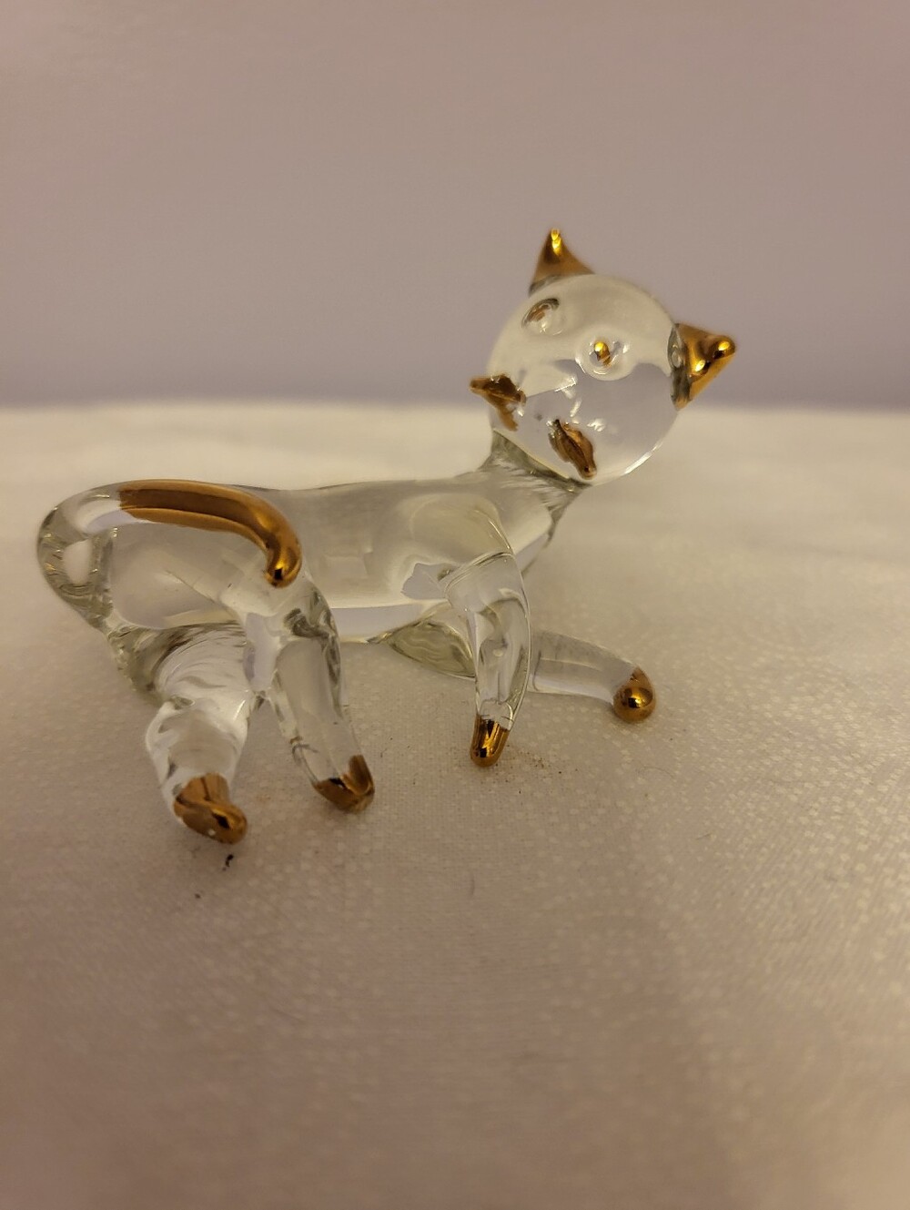 Crystal 2.5 Inch Glass Cat Figurine with Gold Accents - Clear